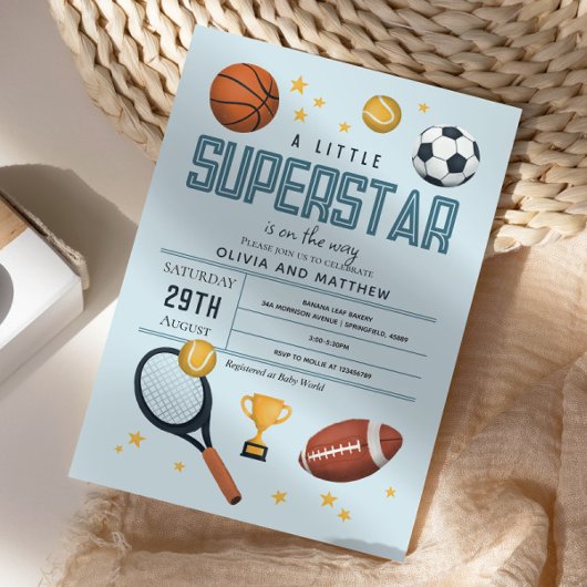 Invitation Boys Cute Blue Sports Superstar Baby shower