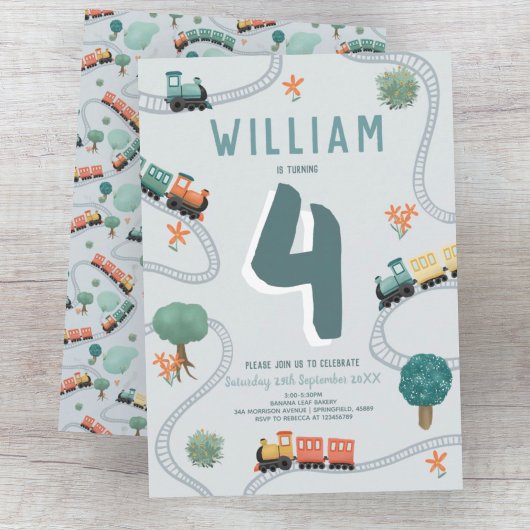 Invitation Boys Cute Blue Train Anniversaire de enfant de voy