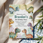 Invitation Boys Cute Dinosaur 4e anniversaire