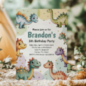 Invitation Boys Cute Dinosaur 5e anniversaire