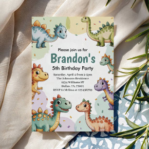Invitation Boys Cute Dinosaur 5e anniversaire
