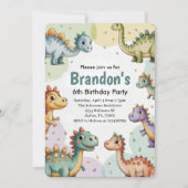 Invitation Boys Cute Dinosaur 6e anniversaire (Devant)
