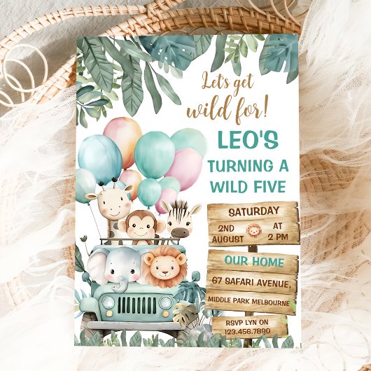 Invitation Boys Cute Wild Five Safari 5th Birthday