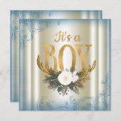 Invitation Boys Deer Antler Baby shower (Devant / Derrière)