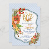 Invitation Boys Deer Antler Baby shower (Devant / Derrière)