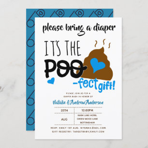 Invitation Boys DIAPER Party Blue POOP Emoji Poofect