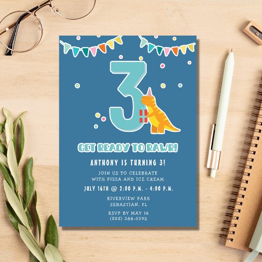 Invitation Boys Dinosaur 3e fête d'anniversaire