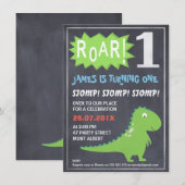 Invitation Boys Dinosaur Chalkboard 1er anniversaire Invitati (Devant / Derrière)