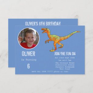 Invitation Boys Dinosaur Velociraptor 6e fête d'anniversaire