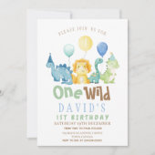 Invitation Boys Dinosaures Première aquarelle d'anniversaire (Devant)