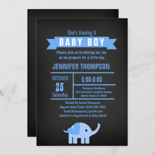 Invitation Boys Elephant Baby shower Chalkboard
