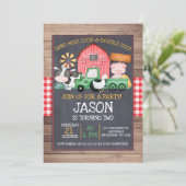 Invitation Boys Farm Green Tractor Chalkboard Anniversaire (Debout devant)
