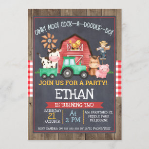 Invitation Boys ferme Tracteur Chalkboard Anniversaire Invita