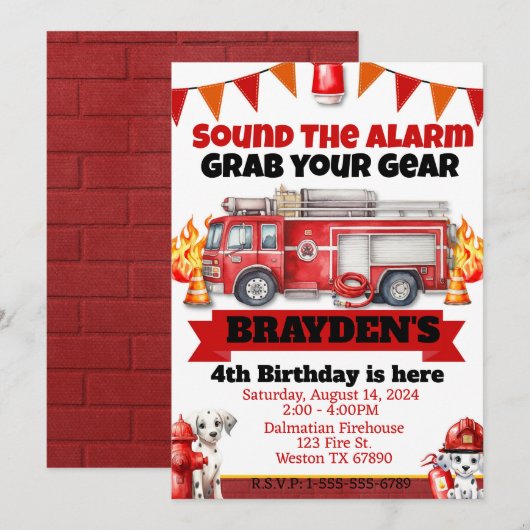 Invitation Boys Firetruck fête d'anniversaire (Devant / Derrière)