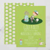 Invitation Boys Golf Cute Anniversaire Party Green (Devant / Derrière)