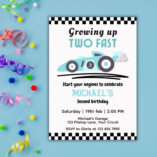 Invitation Boys Growing Up Two Fast Race Car 2nd Birthday