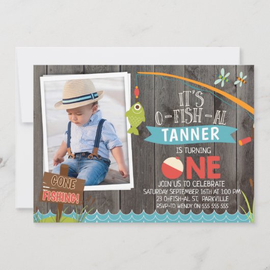 Invitation Boy's His O-fish-al Photo1st Anniversaire Invitati (Devant)