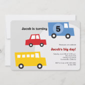 Invitation Boys Jouets Amusants Transport Enfants 5e annivers (Devant)