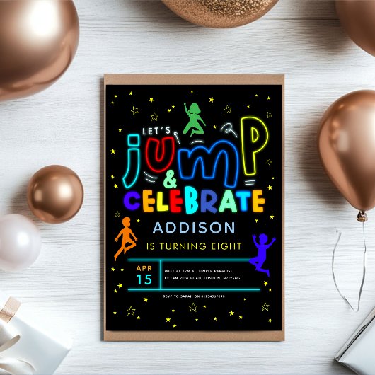 Invitation Boys Jump et Bounce Neon Trampoline Anniversaire