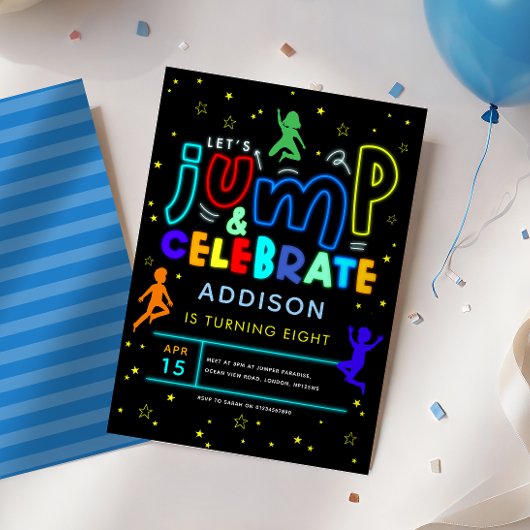 Invitation Boys Jump et Bounce Neon Trampoline Anniversaire