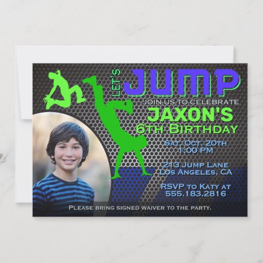 Invitation Boy's Jump Photo Birthday Party (Devant)