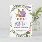 Invitation Boys Jungle Safari Animal 1er fête d'anniversaire (Debout devant)