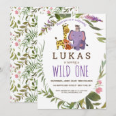 Invitation Boys Jungle Safari Animal 1er fête d'anniversaire (Devant / Derrière)