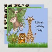 Invitation Boys Jungle Safari fête d'anniversaire (Devant / Derrière)