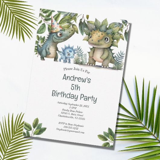 Invitation Boy's Kids Dinosaur 4e 5e 6e 7e fête d'anniversair