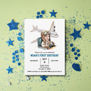 Invitation Boys mignon avion Voyage Anniversaire de enfant Aq