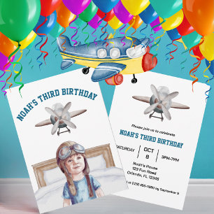 Invitation Boys mignon avion Voyage Anniversaire de enfant Aq