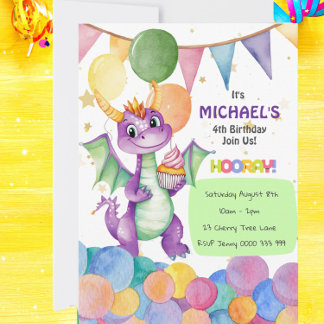 Invitation Boys mignon Dragon Anniversaire de enfant Invitati