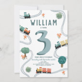 Invitation Boys mignon moderne Blue Train Anniversaire de enf (Devant)