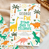 Invitation Boys mignonne Jungle Dinosaur Enfants 5e anniversa