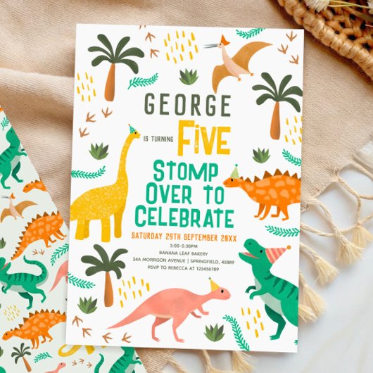 Invitation Boys mignonne Jungle Dinosaur Enfants 5e anniversa