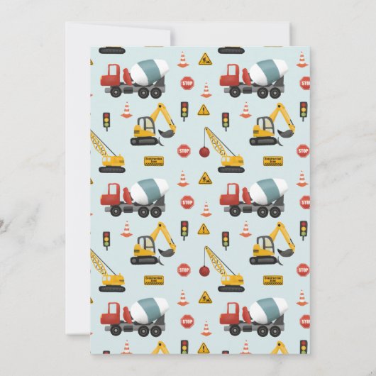 Invitation Boys mignons Bleu Baby shower Digger (Dos)