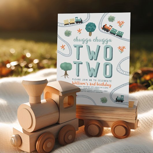 Invitation Boys mignons Two Blue Train Travel 2e anniversaire