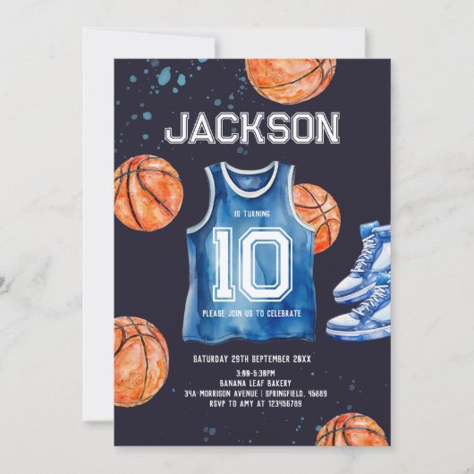 Invitation Boys Modern Blue Basket play Kids Birthday (Devant)