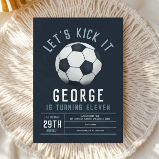 Invitation Boys Modern Blue Soccer Kids Birthday