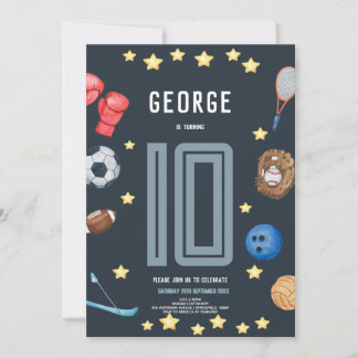 Invitation Boys Modern Blue Sports Kids Birthday Party