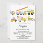 Invitation Boys Modernes Véhicules de construction Anniversai (Devant)