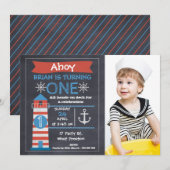 Invitation Boys Nautical Lighthouse Photo Anniversaire Invita (Devant / Derrière)