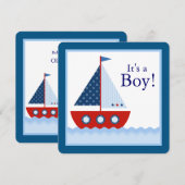 Invitation Boys Nautical Sailboat Baby shower (Devant / Derrière)