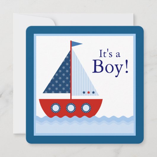 Invitation Boys Nautical Sailboat Baby shower (Devant)