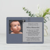 Invitation Boys Navy Blue and Grey Photo Christening (Debout devant)