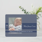 Invitation Boys Navy Blue Photo Baptême Christening (Debout devant)