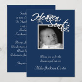 Invitation Boys Navy Blue Photo Christening (Devant / Derrière)