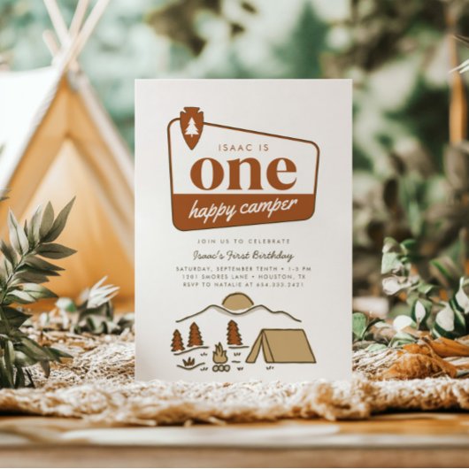 Invitation Boy's One Happy Camper Boho Explorer 1er anniversa