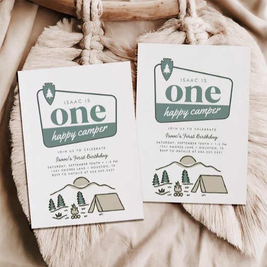 Invitation Boy's One Happy Camper Park Explorer 1er anniversa
