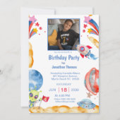 Invitation Boys Photo Espace Extérieur Astronaut Bleu Rouge (Devant)